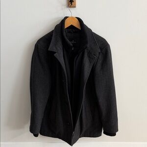 London Fog Charcoal Wool-Blend Pea Coat – Double Breasted – Size Medium